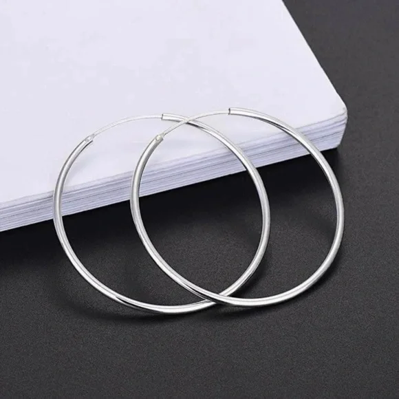 S925 Sterling Silver Lightweight Hoop Earrings for Women - Picture 2 of 4